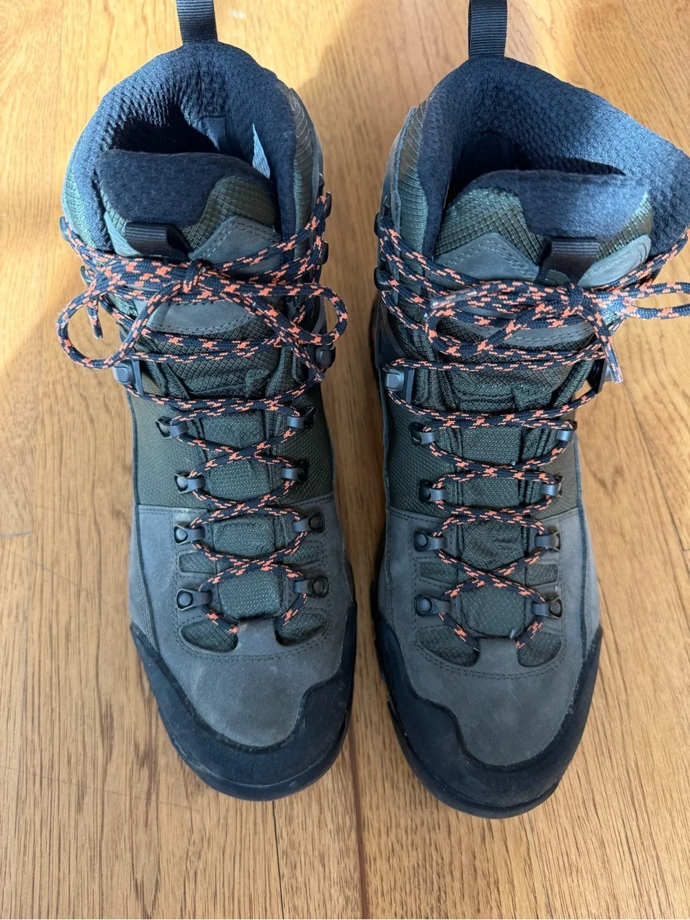 The North Face Men's Olive and Black Hiking Boots with Orange Trim